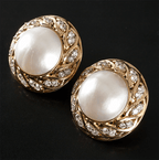 Luxury Halo Yellow Gold Round Cut Preal & White Sapphire Stud Earrings For Women