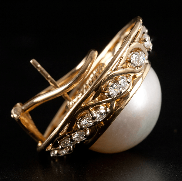 Luxury Halo Yellow Gold Round Cut Preal & White Sapphire Stud Earrings For Women