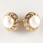 Luxury Halo Yellow Gold Round Cut Preal & White Sapphire Stud Earrings For Women