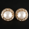 Luxury Halo Yellow Gold Round Cut Preal & White Sapphire Stud Earrings For Women