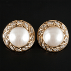 Luxury Halo Yellow Gold Round Cut Preal & White Sapphire Stud Earrings For Women