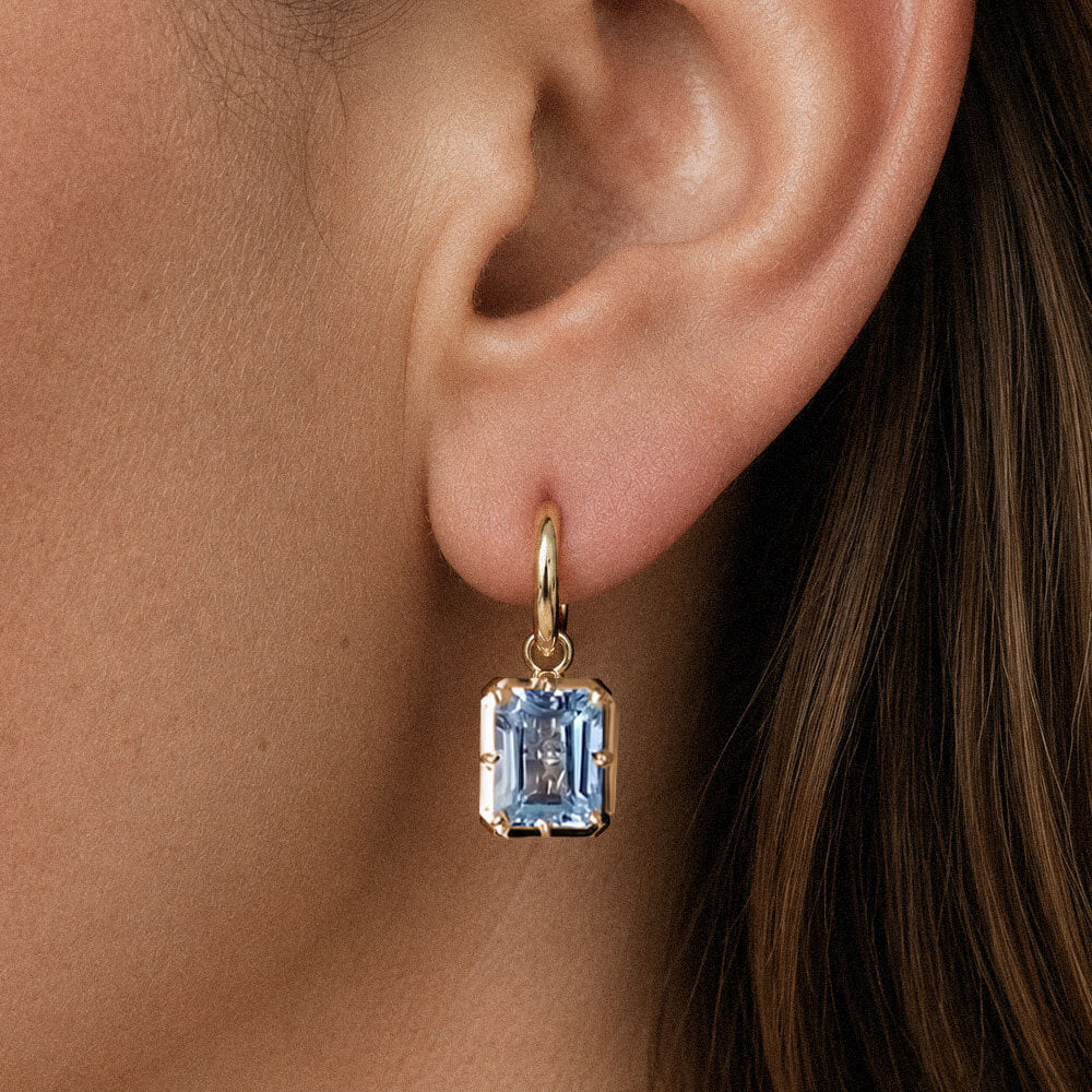 Classic Two Tone Emerald Cut Aquamarine Sapphire Drop Earrings For Women