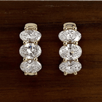 Classic Three Stone Yellow Gold Oval Cut White Sapphire Hoop Earrings For Women