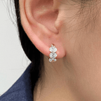 Classic Three Stone Yellow Gold Oval Cut White Sapphire Hoop Earrings For Women