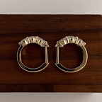 Classic Three Stone Yellow Gold Oval Cut White Sapphire Hoop Earrings For Women