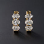 Classic Three Stone Yellow Gold Oval Cut White Sapphire Hoop Earrings For Women