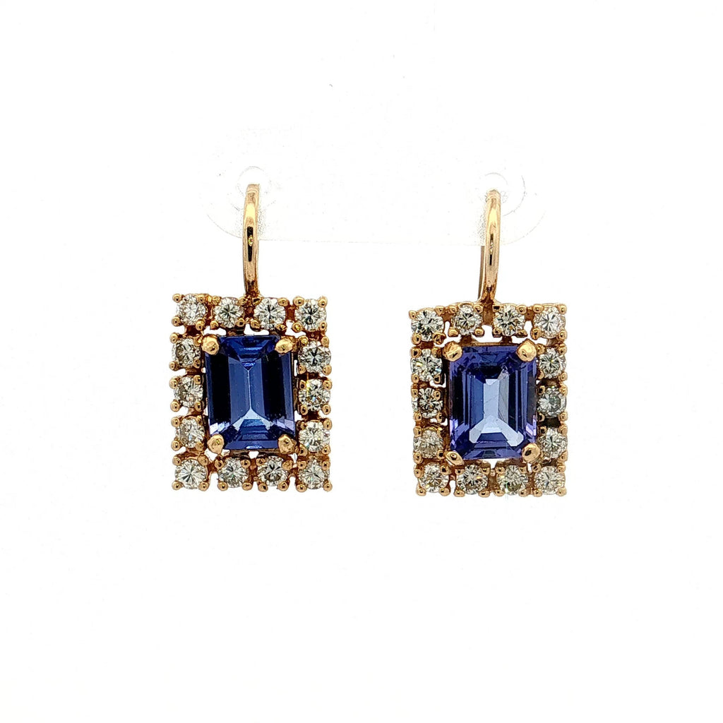 Vintage Halo Yellow Gold Emerald Cut Blue Sapphire Drop Earrings For Women