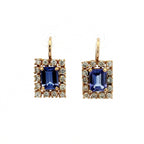 Vintage Halo Yellow Gold Emerald Cut Blue Sapphire Drop Earrings For Women