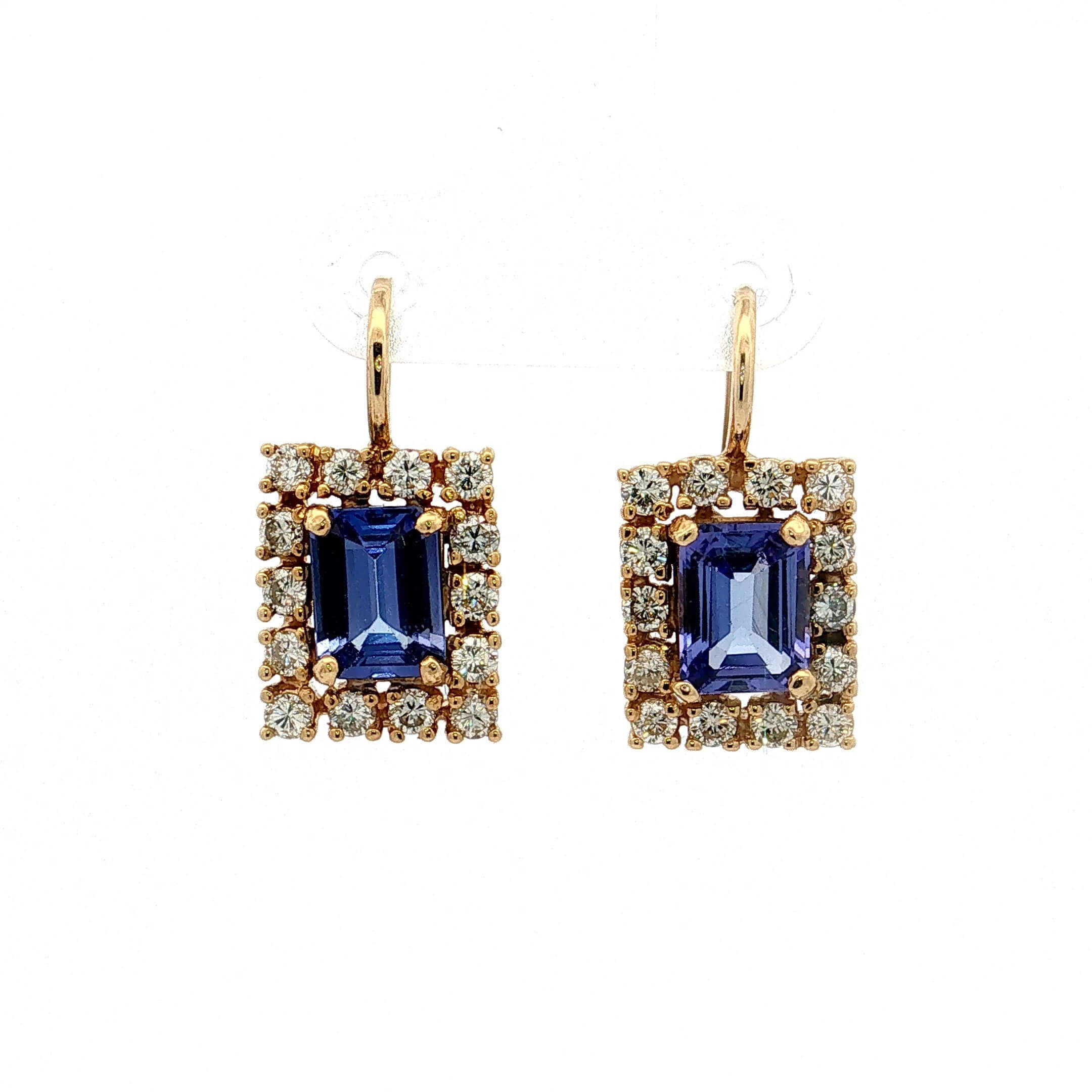 Vintage Halo Yellow Gold Emerald Cut Blue Sapphire Drop Earrings For Women
