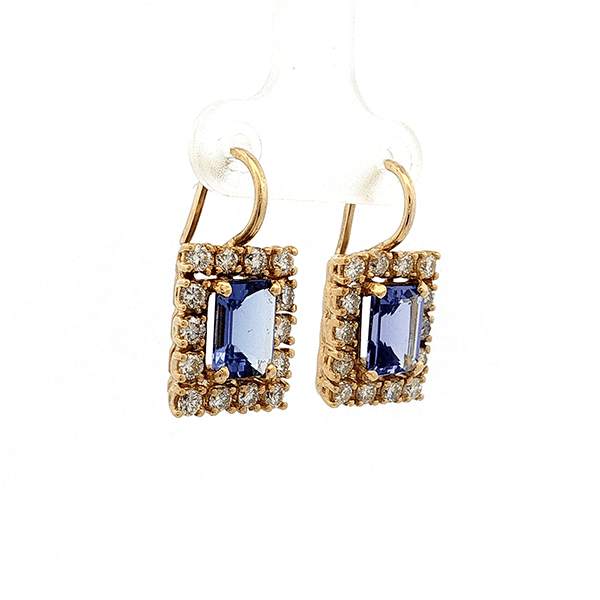 Vintage Halo Yellow Gold Emerald Cut Blue Sapphire Drop Earrings For Women