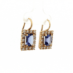 Vintage Halo Yellow Gold Emerald Cut Blue Sapphire Drop Earrings For Women