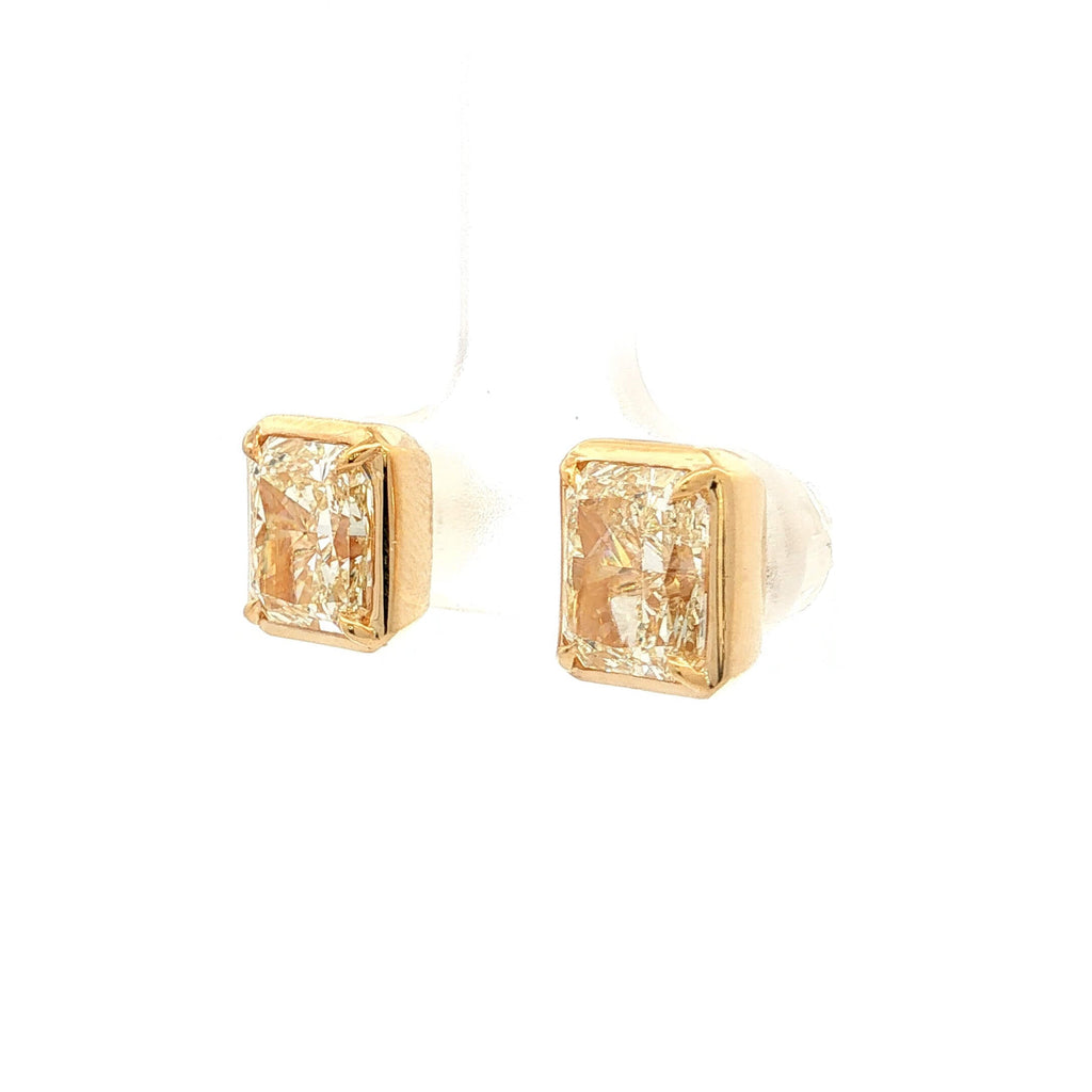 Classic Solitaire Yellow Gold Radiant Cut Canary Sapphire Stud Earrings For Women