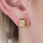 Classic Solitaire Yellow Gold Radiant Cut Canary Sapphire Stud Earrings For Women