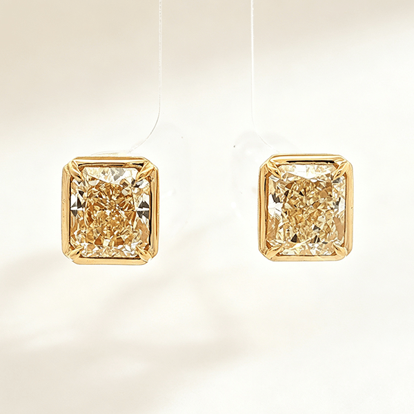Classic Solitaire Yellow Gold Radiant Cut Canary Sapphire Stud Earrings For Women