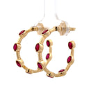 Bezel Setting Yellow Gold Oval Cut Ruby Sapphire Hoop Earrings For Women