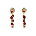Bezel Setting Yellow Gold Oval Cut Ruby Sapphire Hoop Earrings For Women