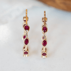 Bezel Setting Yellow Gold Oval Cut Ruby Sapphire Hoop Earrings For Women