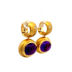 Vintage Bezel Yellow Gold Oval Cut Amethyst Sapphire Hoop Earrings For Women
