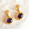 Vintage Bezel Yellow Gold Oval Cut Amethyst Sapphire Hoop Earrings For Women