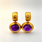 Vintage Bezel Yellow Gold Oval Cut Amethyst Sapphire Hoop Earrings For Women