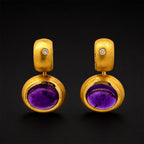 Vintage Bezel Yellow Gold Oval Cut Amethyst Sapphire Hoop Earrings For Women