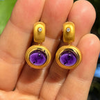 Vintage Bezel Yellow Gold Oval Cut Amethyst Sapphire Hoop Earrings For Women