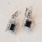Vintage Halo Emerald Cut Blue Sapphire Drop Earrings For Women