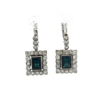 Vintage Halo Emerald Cut Blue Sapphire Drop Earrings For Women