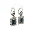 Vintage Halo Emerald Cut Blue Sapphire Drop Earrings For Women