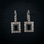 Vintage Halo Emerald Cut Blue Sapphire Drop Earrings For Women