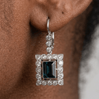 Vintage Halo Emerald Cut Blue Sapphire Drop Earrings For Women