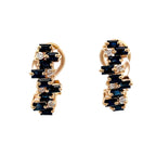 Cluster Design Yellow Gold Baguette Cut Blue Sapphire Stud Earrings For Women