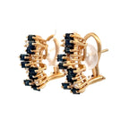 Cluster Design Yellow Gold Baguette Cut Blue Sapphire Stud Earrings For Women