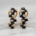 Cluster Design Yellow Gold Baguette Cut Blue Sapphire Stud Earrings For Women