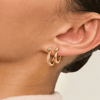 Horseshoe Design Yellow Gold Round Cut White & Blue Sapphire Hoop Earrings For Women