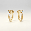 Horseshoe Design Yellow Gold Round Cut White & Blue Sapphire Hoop Earrings For Women