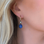 Vintage Two Tone Oval Cabochon Cut Blue Sapphire Drop Earrings For Women