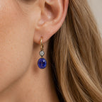 Vintage Two Tone Oval Cabochon Cut Blue Sapphire Drop Earrings For Women