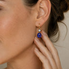 Vintage Two Tone Oval Cabochon Cut Blue Sapphire Drop Earrings For Women