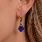 Vintage Two Tone Oval Cabochon Cut Blue Sapphire Drop Earrings For Women