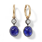 Vintage Two Tone Oval Cabochon Cut Blue Sapphire Drop Earrings For Women