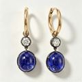 Vintage Two Tone Oval Cabochon Cut Blue Sapphire Drop Earrings For Women