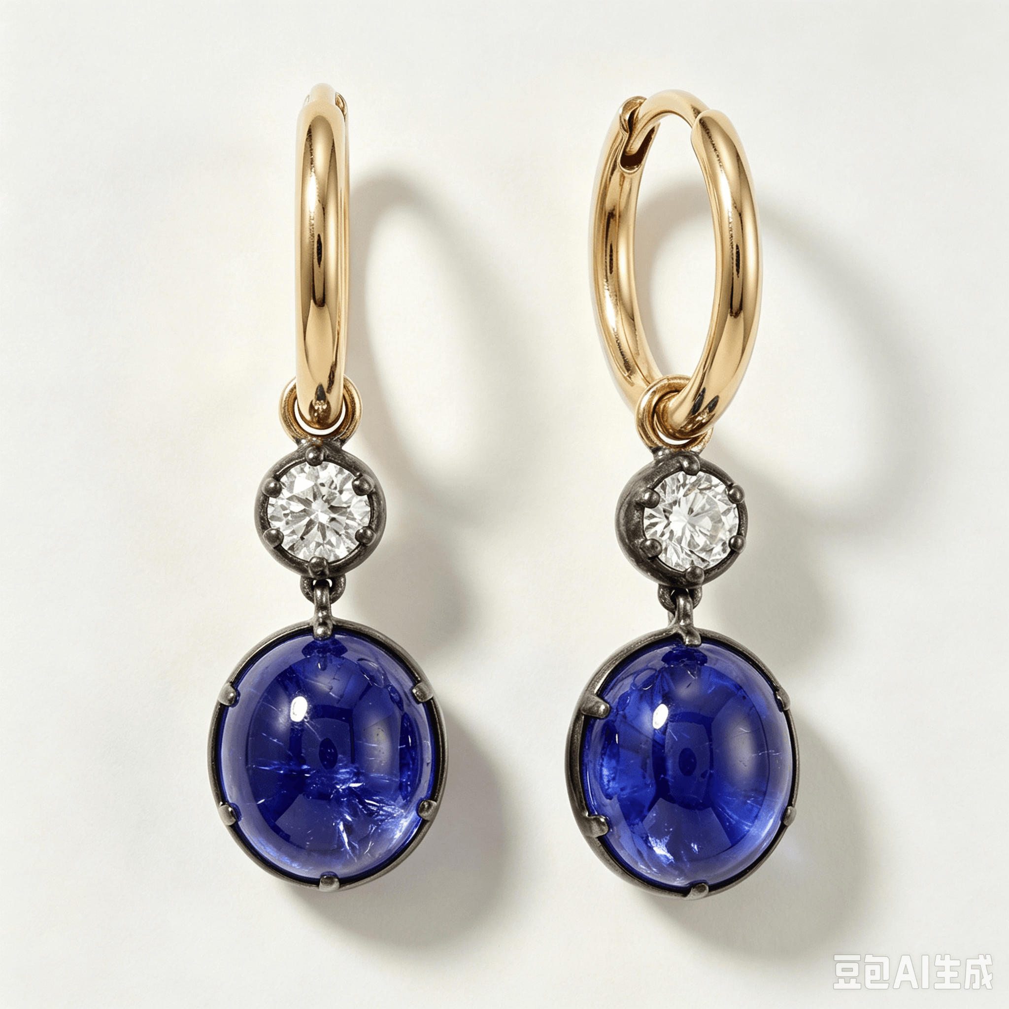 Vintage Two Tone Oval Cabochon Cut Blue Sapphire Drop Earrings For Women