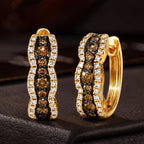 Luxury Jewelry Two Tone Triple Row Round Cut Brown Sapphire Hoop Earrings For Women