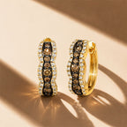 Luxury Jewelry Two Tone Triple Row Round Cut Brown Sapphire Hoop Earrings For Women