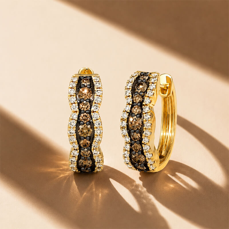Luxury Jewelry Two Tone Triple Row Round Cut Brown Sapphire Hoop Earrings For Women