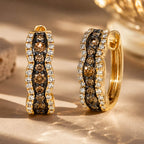 Luxury Jewelry Two Tone Triple Row Round Cut Brown Sapphire Hoop Earrings For Women