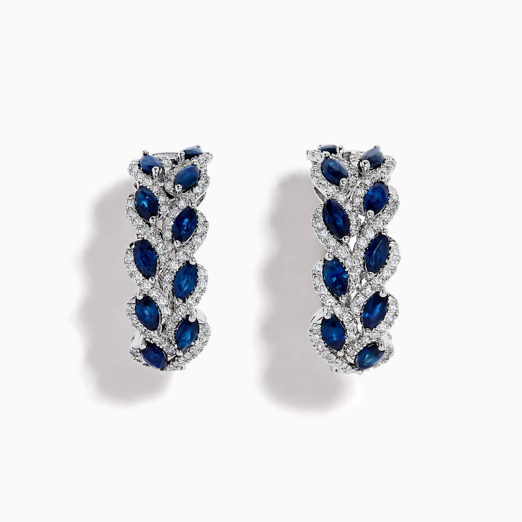 Leaf Motif Marquise Cut Blue Sapphire Hoop Earrings For Women