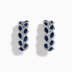 Leaf Motif Marquise Cut Blue Sapphire Hoop Earrings For Women