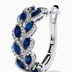 Leaf Motif Marquise Cut Blue Sapphire Hoop Earrings For Women